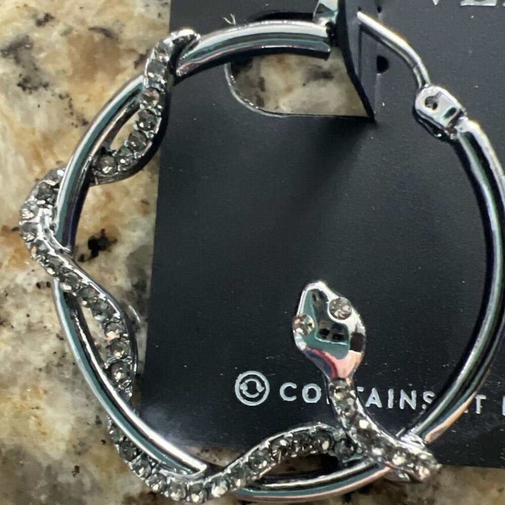 VERA WANG Goth Snake Silver Gray Crystal Hoop Earrings**NEW! - Picture 5 of 5